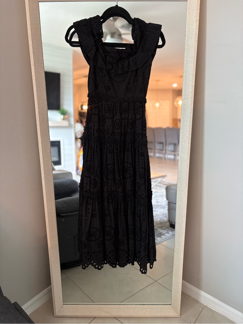 Zara Black Eyelet Ruffle Midi Dress
